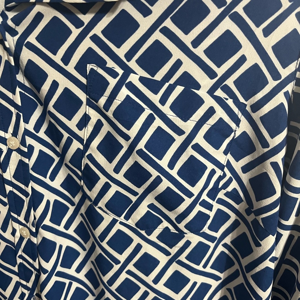 ❤️ XXL Merona Blue Geometric Print Women's Button Down Top - Picture 7 of 10